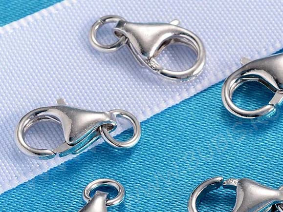 Замочек карабин №069 с колечком серебро 925 10,5*7*3мм цвет платины (Sterling Silver)