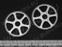 Шестерёнка 01 двусторонняя 19,5*19,5*1,6мм античное серебро (литьё) (Steampunk)