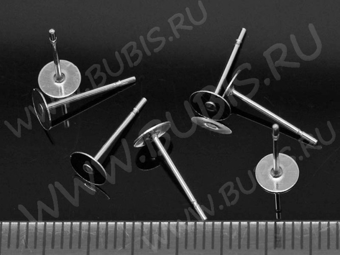 (СКИДКИ!!!) Пуссеты ("гвоздики") №095 с платформой 5мм 12*5*5мм цвет платины (хирургическая сталь) (10 пар)