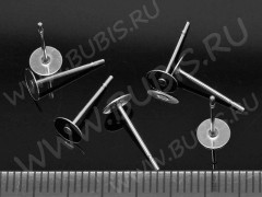 (СКИДКИ!!!) Пуссеты (&quot;гвоздики&quot;) №095 с платформой 5мм 12*5*5мм цвет платины (хирургическая сталь) (10 пар)