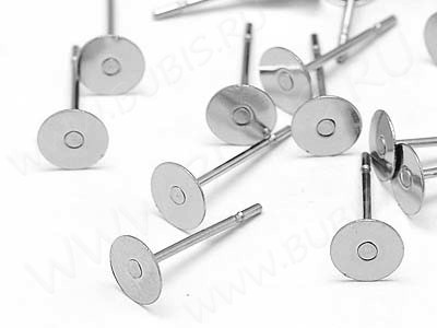 (СКИДКИ!!!) Пуссеты ("гвоздики") №095 с платформой 5мм 12*5*5мм цвет платины (хирургическая сталь) (10 пар)