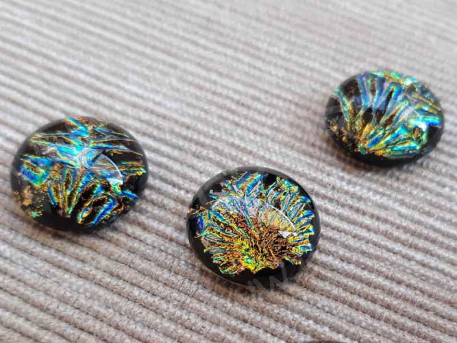 Кабошон Фьюзинг Круглый 14мм Дихроик оранжево-зеленый на чёрном