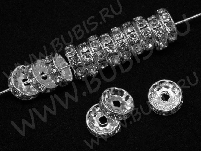 Рондель со стразами 14 10*10*4мм цвет платины и прозрачный (Brass и стекло)