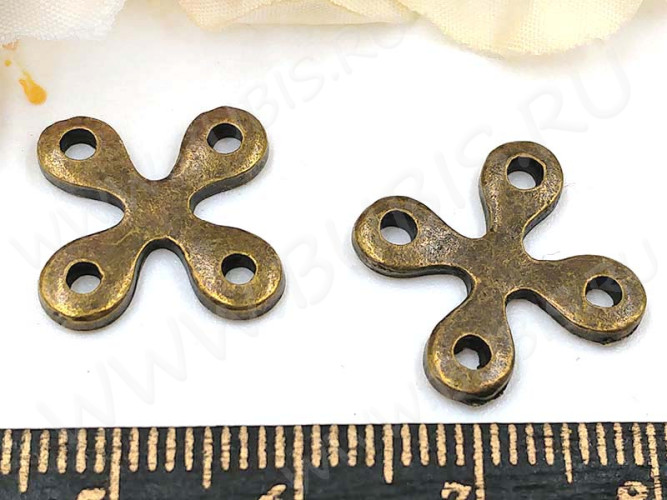332 Коннектор Крест 18*18*1,7мм античная бронза (литьё)