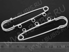 Основа (заготовка) для броши №34 булавка большая с 3-мя кольцами 70*20,5*5,5мм серебристая (Iron)