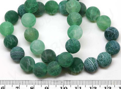 (ОПТ) Бусина округлая 10мм матовый Агат кракле т.зелёный полупрозрачный (камни) (НИТЬ)