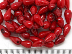 (ОПТ) Бусина каменная Капля 13 10-13*6,5*6,5мм Коралл красный натуральный (камни) (НИТЬ)