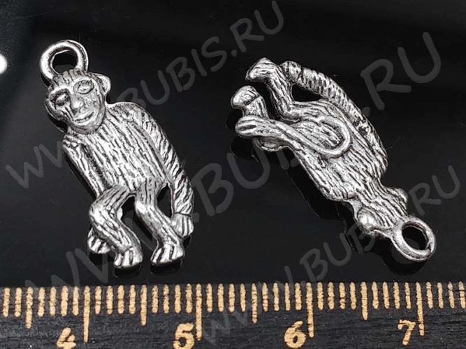 Подвеска Обезьяна 01 3D 24,5*10,5*3,5мм античное серебро (литьё)