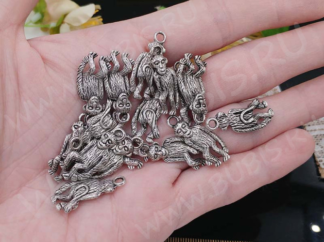 Подвеска Обезьяна 01 3D 24,5*10,5*3,5мм античное серебро (литьё)