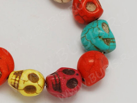 (ОПТ) Бусина каменная Череп 02 Говлит синт. 10*9*8мм МИКС (камни) (НИТЬ)