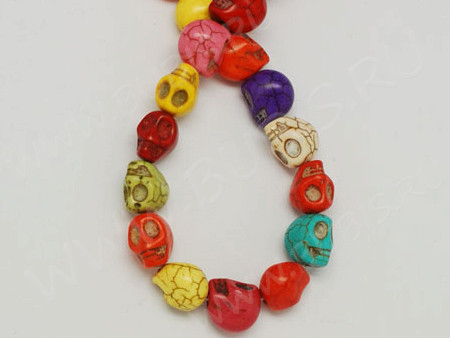 (ОПТ) Бусина каменная Череп 02 Говлит синт. 10*9*8мм МИКС (камни) (НИТЬ)