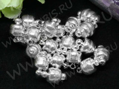 Магнитный замочек №29 с петельками бочонок 11,5*7*7мм серебристый (Brass)