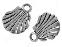 (СКИДКИ!!!) Подвеска Раковина 08 двусторонняя 12*9*1,5мм античное серебро (литьё) (10шт.)