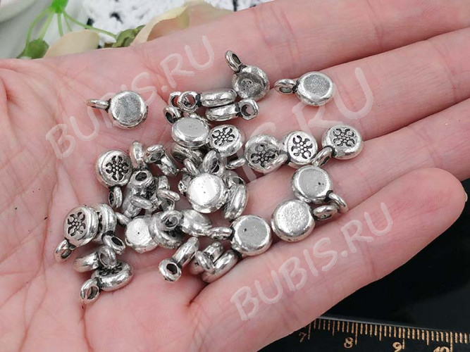 Подвеска Таблетка 01 3D бейл клеевой с узором 12*8*3мм античное серебро (литьё)