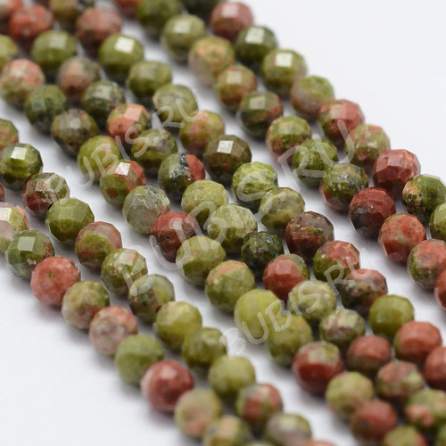 (ОПТ) Бусина округлая ГРАНЁНАЯ "каменный бисер" 2мм Унакит (камни LUX) (НИТЬ)