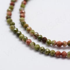 (ОПТ) Бусина округлая ГРАНЁНАЯ &quot;каменный бисер&quot; 2мм Унакит (камни LUX) (НИТЬ)