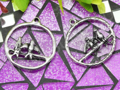 Подвеска Птичка 28 3D в круге 29*27*3мм античное серебро (литьё)