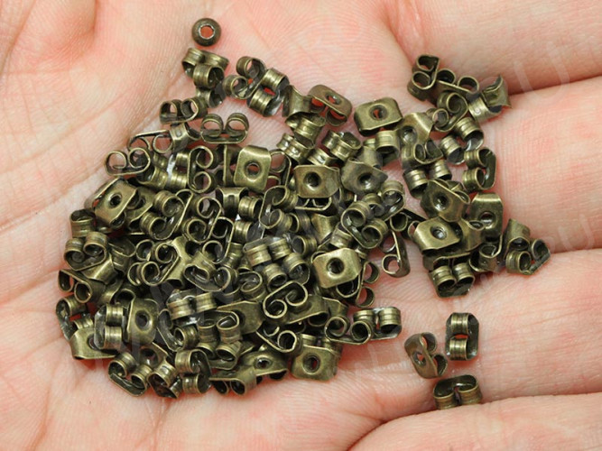 (СКИДКИ!!!) Зажимы для пуссет(гвоздиков) и швенз №01 5*3,5*2,8мм античная бронза (Iron) (50 пар)
