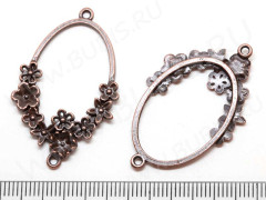 179 Коннектор рамка Овал с цветочками 41*24*4мм античная медь (литьё)