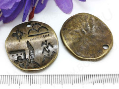 Подвеска Жетон 07 округлый волнистый с рисунком 29*27*2,8мм античная бронза (литьё)