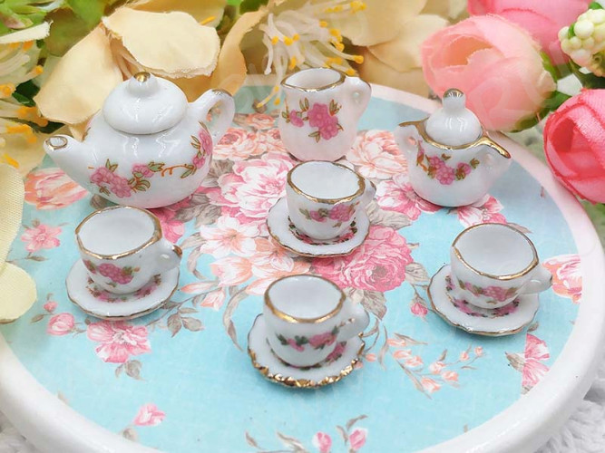 Фарфоровый сервизик 05 коробочка 64*35*16мм бело-розово-зелёный (керамика)