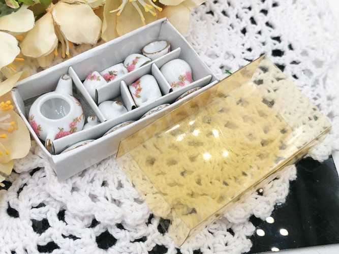 Фарфоровый сервизик 05 коробочка 64*35*16мм бело-розово-зелёный (керамика)