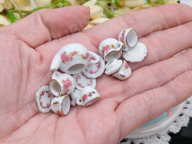 Фарфоровый сервизик 05 коробочка 64*35*16мм бело-розово-зелёный (керамика)