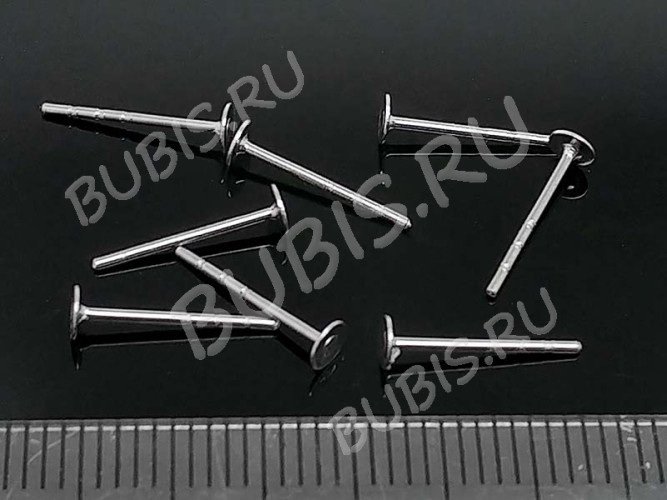 (СКИДКИ!!!) Пуссеты ("гвоздики") №145 (платформа 3мм) с 3 рисочками 12*0,7мм цвет платины (хирургическая сталь) (10 ПАР)