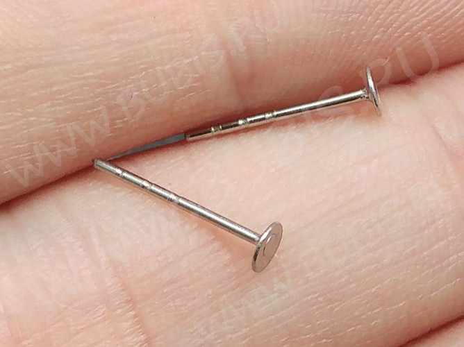 (СКИДКИ!!!) Пуссеты ("гвоздики") №145 (платформа 3мм) с 3 рисочками 12*0,7мм цвет платины (хирургическая сталь) (10 ПАР)