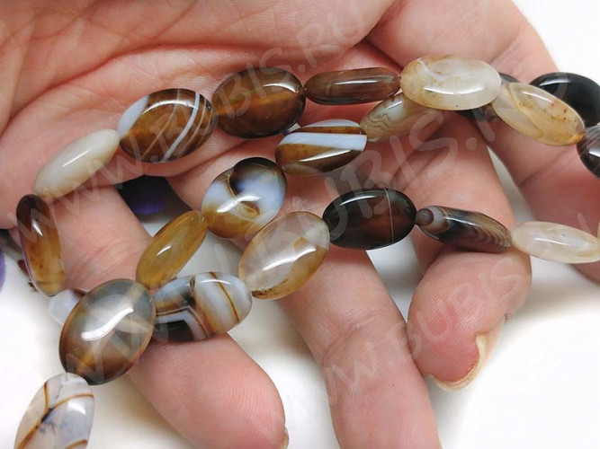 Бусина каменная Овал 59 14*10*5мм Агат Мадагаскарский коричнево-молочный (камни)