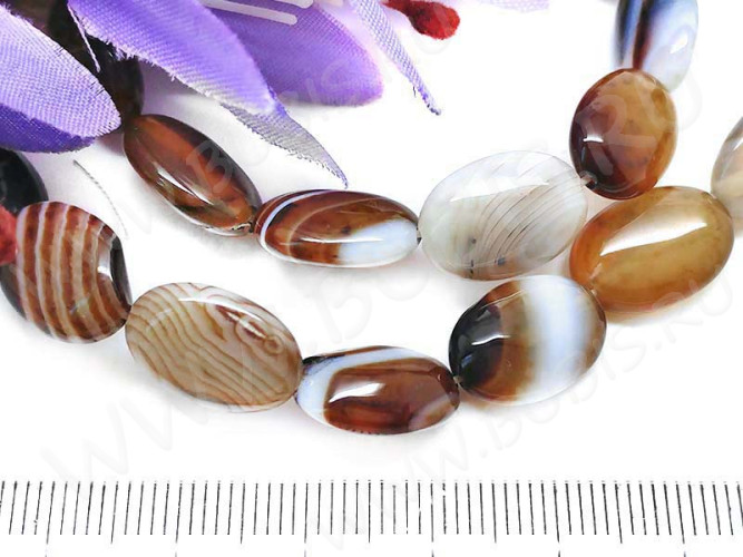 Бусина каменная Овал 59 14*10*5мм Агат Мадагаскарский коричнево-молочный (камни)