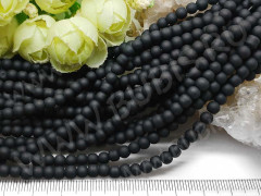 (ОПТ) Бусина округлая матовая 4мм чёрная непрозрачная (стекло) (нить)