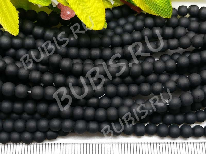 (ОПТ) Бусина округлая матовая 4мм чёрная непрозрачная (стекло) (нить)