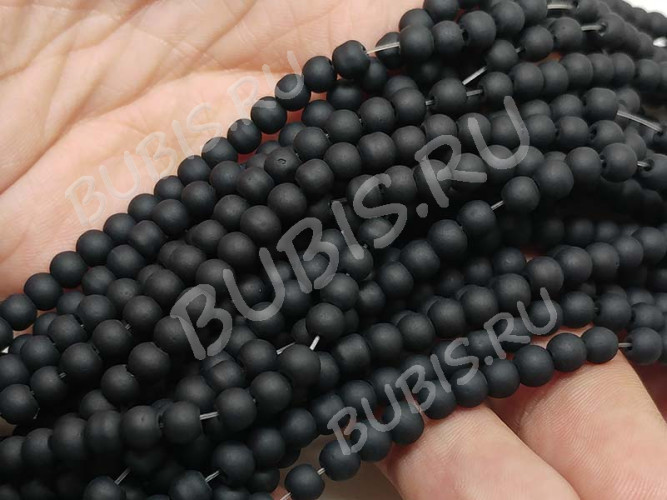 (ОПТ) Бусина округлая матовая 4мм чёрная непрозрачная (стекло) (нить)