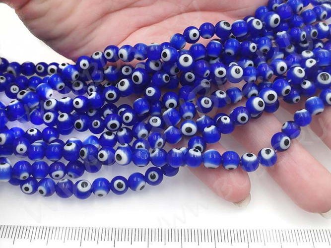 (ОПТ) Бусина с глазом 08 Кузмунчок округлая 6мм синяя (Lampwork) (НИТЬ)