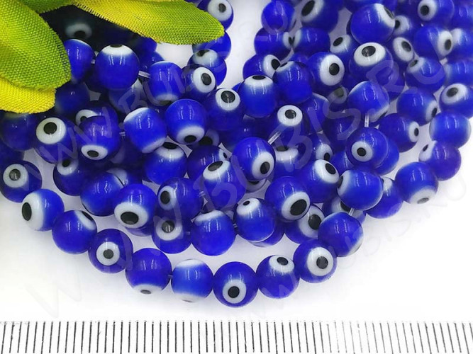(ОПТ) Бусина с глазом 08 Кузмунчок округлая 6мм синяя (Lampwork) (НИТЬ)