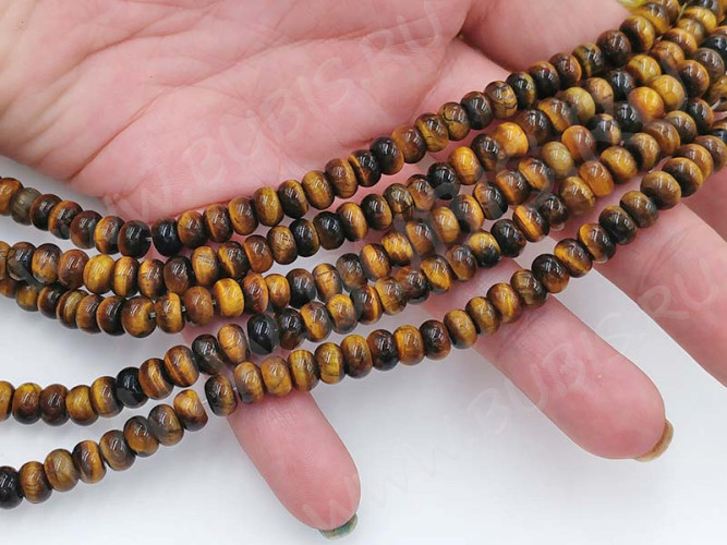 (ОПТ) Бусина каменная Рондель 25 6,5*6,5*4мм Тигровый глаз натуральный (камни) (НИТЬ)