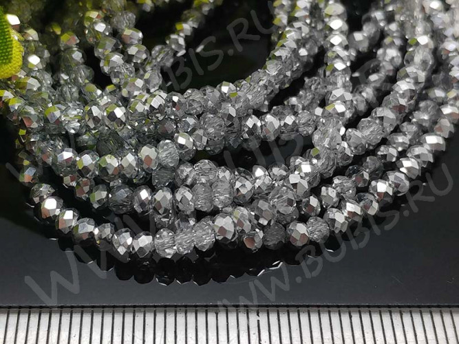(СКИДКИ!!!) Бусина кристалл гранёный абакус 3*3*2мм прозрачно-серебристый непрозрачный (имитация Сваровски) (НИТЬ)