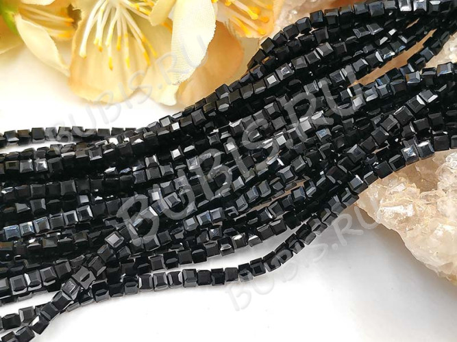 (СКИДКИ!!!) Бусина кристалл гранёный Кубик 2,5*2,5*2мм чёрный непрозрачный (имитация Сваровски) (50шт.)