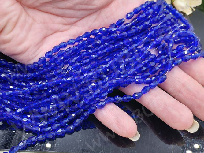 Бусина Капля гранёная 6*4*4мм синяя прозрачная (имитация Сваровски) (10шт.)