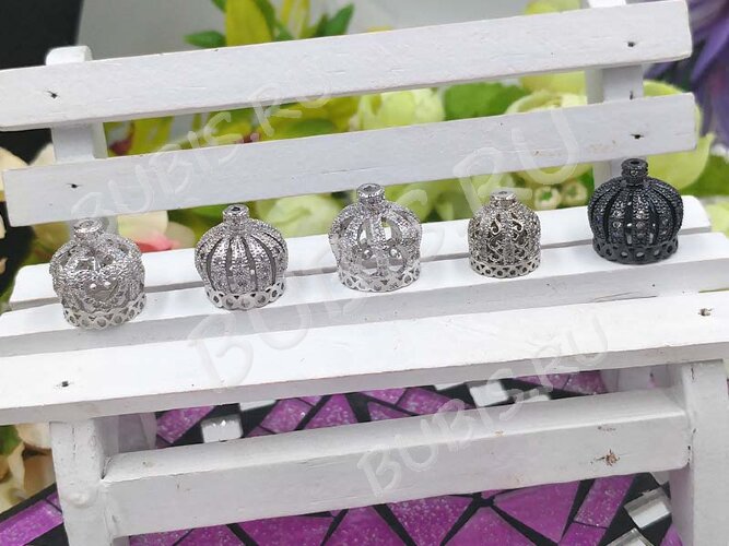 Концевик 081 Корона коннектор с инкрустацией 13,5*13,5*13мм чёрный никель и прозрачный (Milano LUX) (Brass и фианиты)