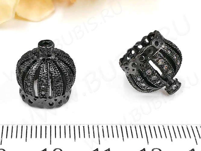 Концевик 081 Корона коннектор с инкрустацией 13,5*13,5*13мм чёрный никель и прозрачный (Milano LUX) (Brass и фианиты)