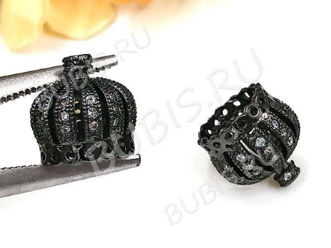 Концевик 081 Корона коннектор с инкрустацией 13,5*13,5*13мм чёрный никель и прозрачный (Milano LUX) (Brass и фианиты)