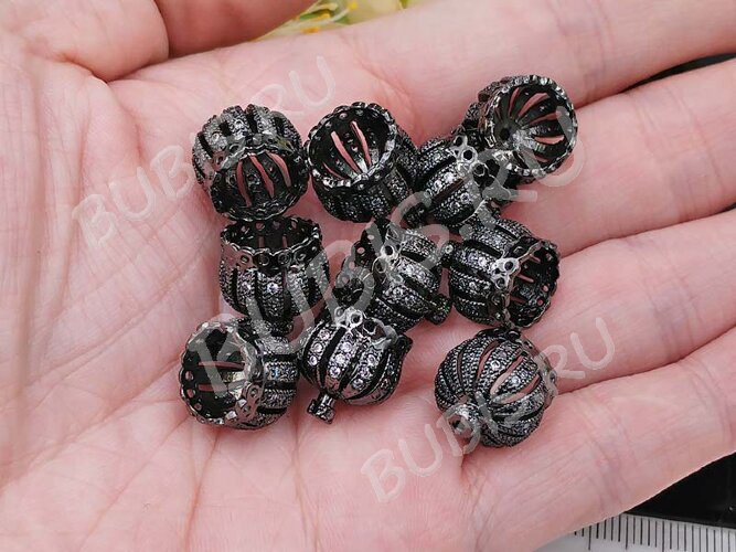 Концевик 081 Корона коннектор с инкрустацией 13,5*13,5*13мм чёрный никель и прозрачный (Milano LUX) (Brass и фианиты)