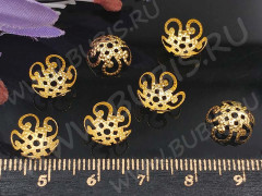 (СКИДКИ!!!) Шапочка тонкая 066 ажурная чашечка 10*10*4мм золотистая (Iron) (имитация скани) (50шт.)