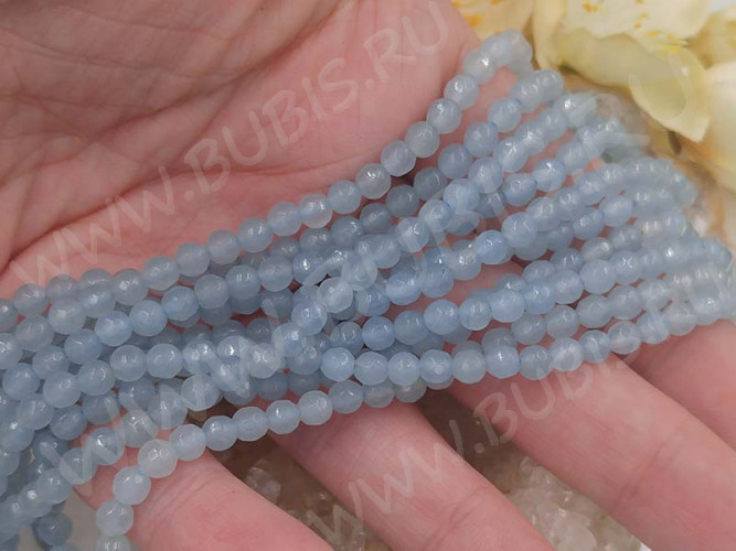 (ОПТ) Бусина округлая ГРАНЁНАЯ 4мм Кварц тонированный св.синий (камни) (НИТЬ)