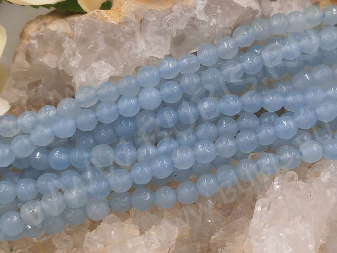 (ОПТ) Бусина округлая ГРАНЁНАЯ 4мм Кварц тонированный св.синий (камни) (НИТЬ)