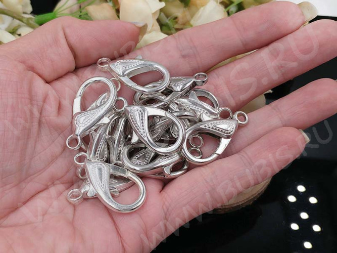 Замочек карабин №023 огромный 30*15*4мм цвет платины (литьё)