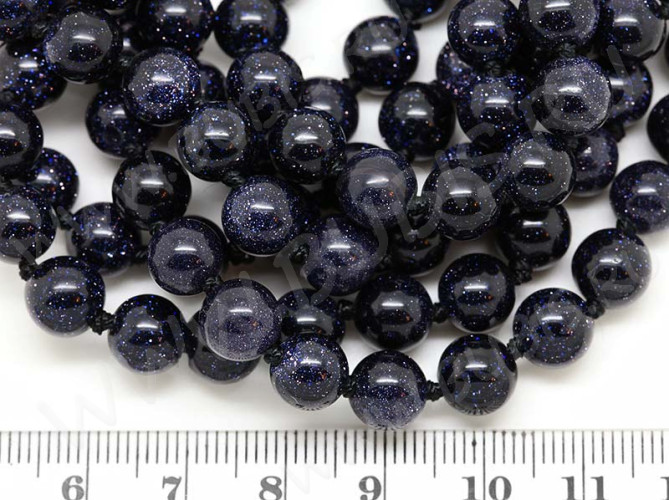 (ОПТ) Бусина округлая 8мм Авантюрин т.синий имит. (камни) (НИТЬ)