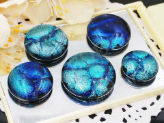 Кабошон Фьюзинг 037 Круглый 14-22мм Дихроик на черном Серебристо-голубой Рельеф FC